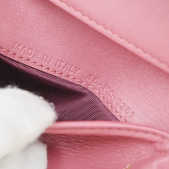 CHRISTIAN DIOR Logo Saddle Trifold Compact Wallet Leather Pink GHW Italy - Picture 9 of 13